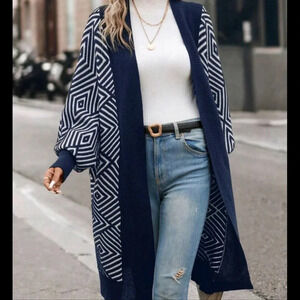 Geometric Pattern Casual Long Sleeve Cardigan,